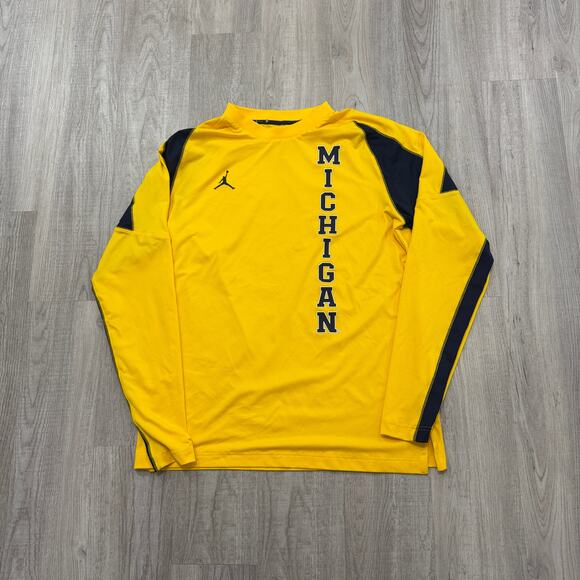 Jordan Michigan Wolverines Long Sleeve Shirt Men's Large Yellow Blue Basketball - Picture 1 of 10